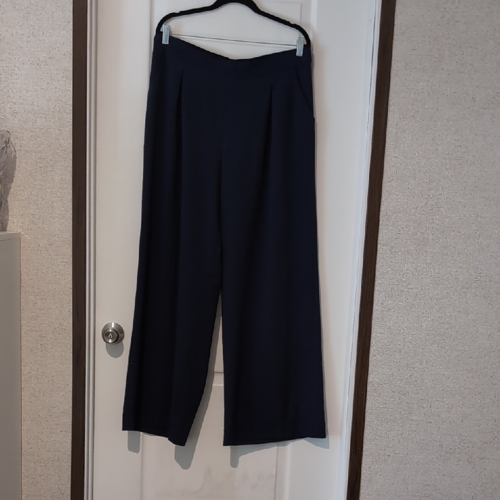 Navy Wide Leg Pull On Pants, L
